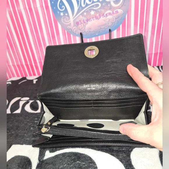 Kate Spade Black Leather Wallet Vintage - Picture 9 of 10